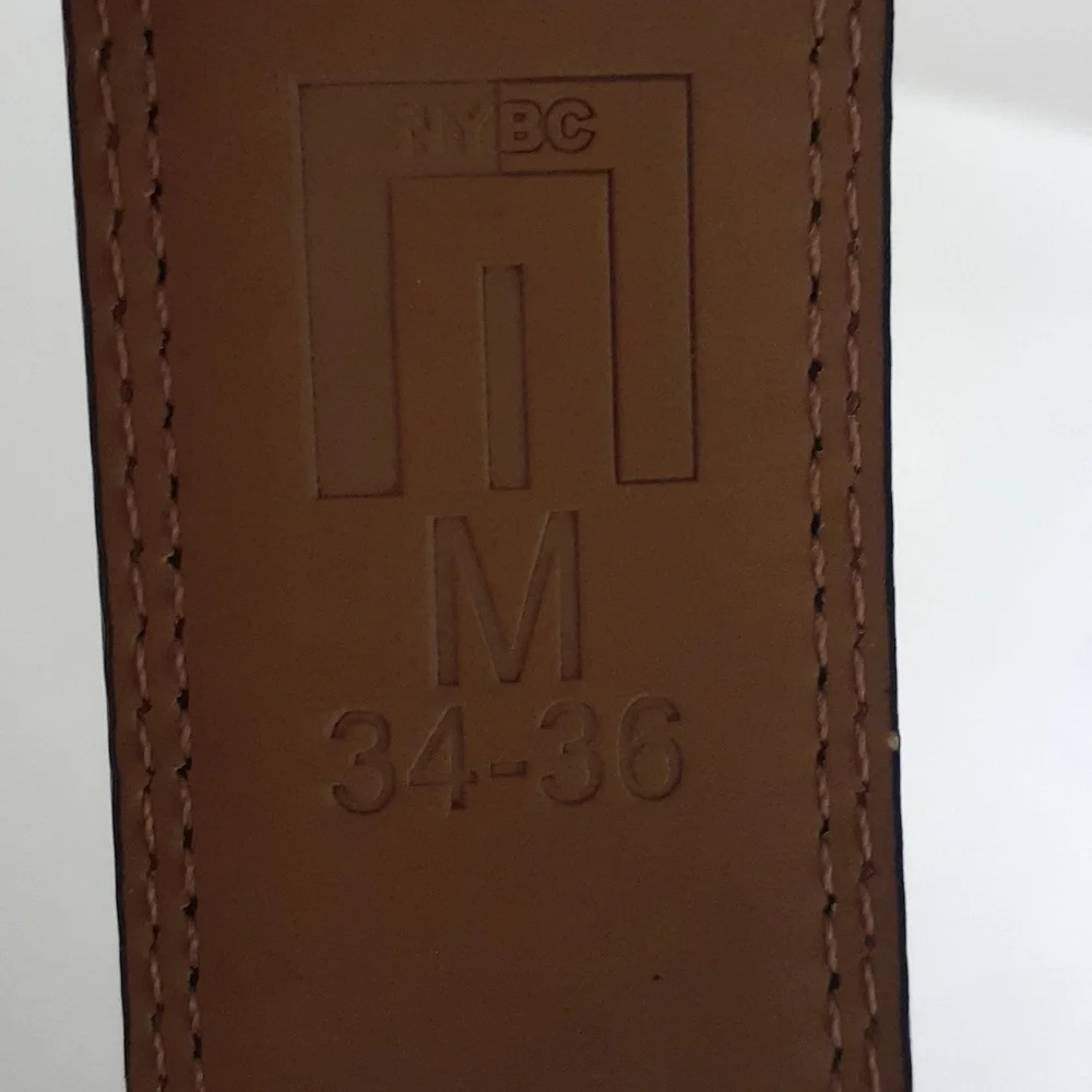 NYBC Men Leather Belt Size M  Tan Color Silver Buckle New